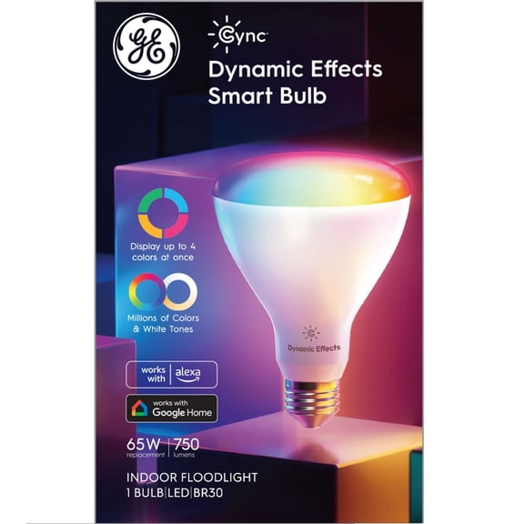GE Cync Dynamic Effects BR30 Smart LED Light Bulb, Color Changing WiFi Light, Works with Alexa and Google Home