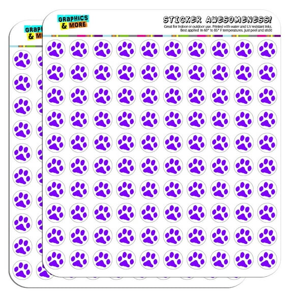 Paw Print Purple 1/2" (0.5") Scrapbooking Crafting Stickers