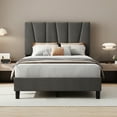 thumbnail image 5 of King Size Linen Platform Bed Frame with Adjustable Headboard – Wood Slat Support, No Box Spring Required, 5 of 8