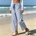 thumbnail image 4 of ZHYou No Boundarie Stripe Pants for Women Drawstring Straight Leg Casual Vacation Loungewear Loose Fit Trousers with Multi Pockets,Blue,Size L, 4 of 8