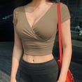 thumbnail image 3 of Camiseta negra Sexy con cuello en V para mujer, Top corto de manga corta Y2k, ropa de calle, Tops de corsé de moda coreana, 2023, 3 of 5