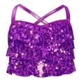 thumbnail image 2 of iixpin Kids Girls Hip Hop Dance Shirt Sparkle Sequins Sleeveless Halter Crisscross Back Metallic Crop Tops Purple 10, 2 of 6
