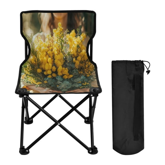 WOBOGO Hold Yellow Flower Camping Chair Convenient Four Corner Backrest Folding Stool Can Hold Up to 220lbs