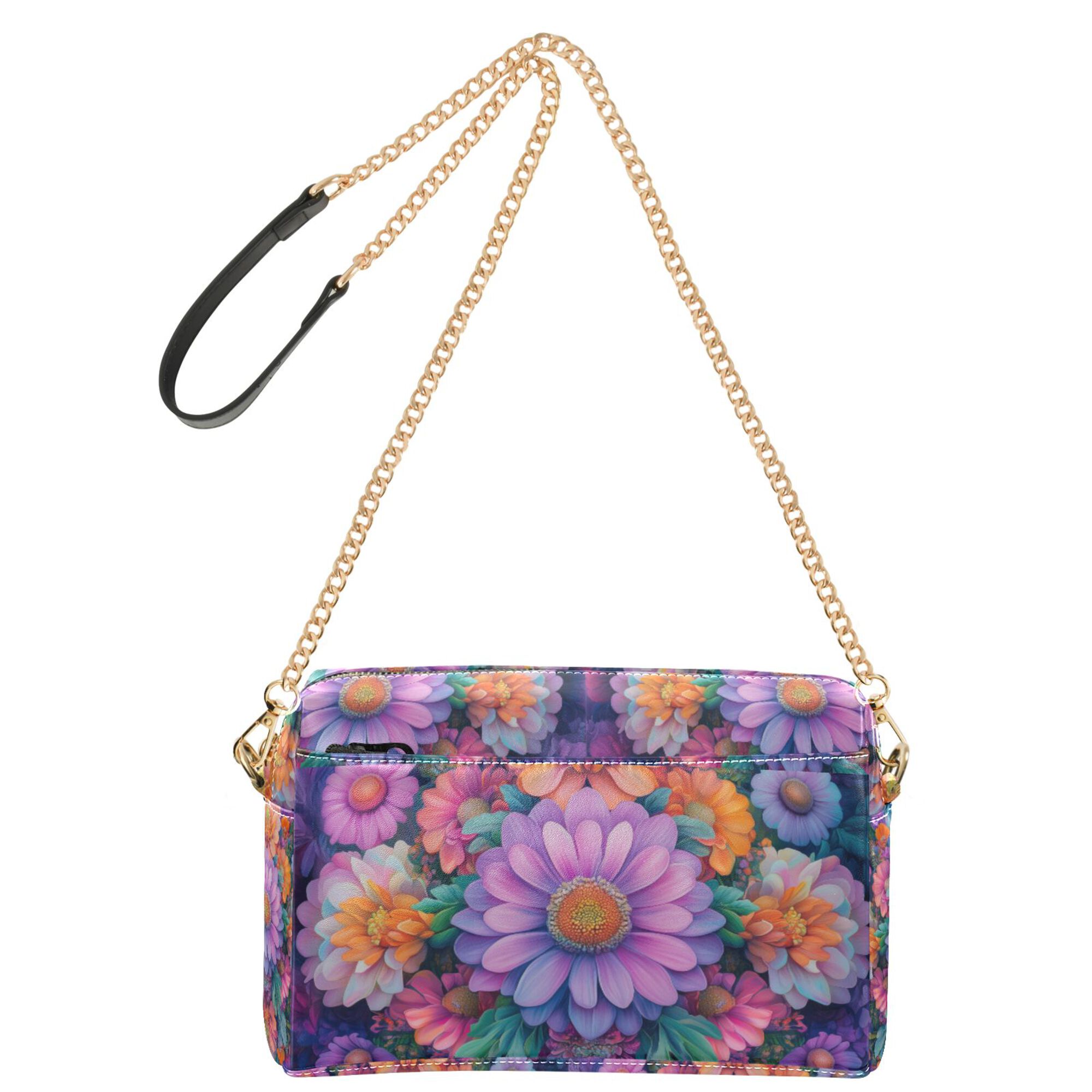 FORMRS Women Crossbody Purse with Chain Strap Vegan Leather Shoulder Handbag, Light Purple Flowers