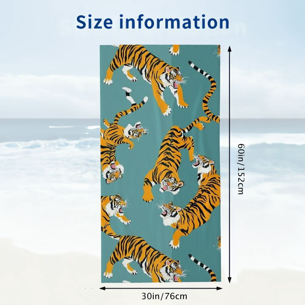 PHYHOO Cute Cartoon Tiger Beach Towel,Sand Free Microfiber Beach Blanket, Quick Dry Absorbent Bath Towels for Swimming Pool, Camping, Picnic, Yoga Gym Sports 30x60in