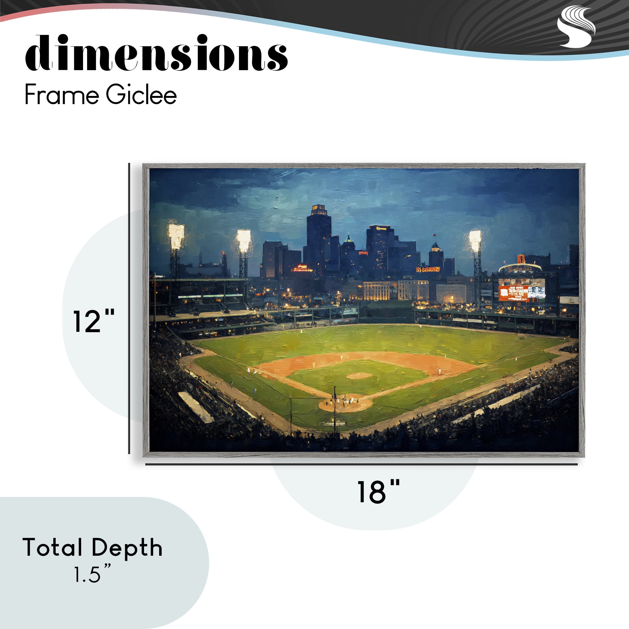 Baseball Stadium at Night Gray Framed Giclee Art, design by Arlington Prints