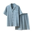 thumbnail image 1 of Pijama de verano para hombre, cárdigan fino, pantalones cortos de manga corta, conjunto de ropa de casa a cuadros, conjunto de pijama holgado para hombre, conjunto de pijama para hombre, 1 of 8