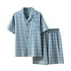 thumbnail image 1 of Pijama de verano para hombre, cárdigan fino, pantalones cortos de manga corta, conjunto de ropa de casa a cuadros, conjunto de pijama holgado para hombre, conjunto de pijama para hombre, 1 of 8