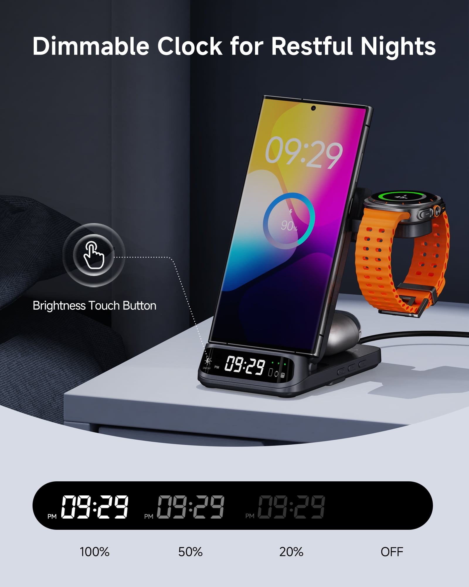 Wireless Charging Station for Samsung, 3 in 1 Wireless Charger for Samsung S25/S24/S23/S22/Z Flip 7/Z Fold, for Galaxy Watch 8/8 Classic/7/Ultra/6/5, Galaxy Buds 3/3 Pro, SwanScout 708S (NO Adapter)