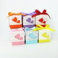 thumbnail image 4 of 50pcs Hearts Design Candy Boxes Square Chocolate Boxes Gift Container with Ribbon for Wedding (Red), 4 of 9