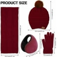 thumbnail image 4 of 4-piece set Winter Warm Sets Knitted Scarf Touch Screen Gloves Beanie Pompom Hat and Winter Ear Warmer for Men or Women, 4 of 6