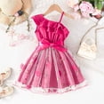 thumbnail image 2 of Icvfdpl Girls' Dresses One Shoulder Formal Ruffle Trim Birthday Party Mesh With Belted Pockets Pink Cotton 12-24 Month, 2 of 7