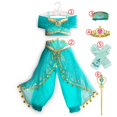 thumbnail image 1 of Disney Jasmine-Vestido de princesa aladdín, lámpara mágica, disfraz de fiesta de cumpleaños para niñas, Top + pantalón + diadema, ropa de carnaval, 1 of 4