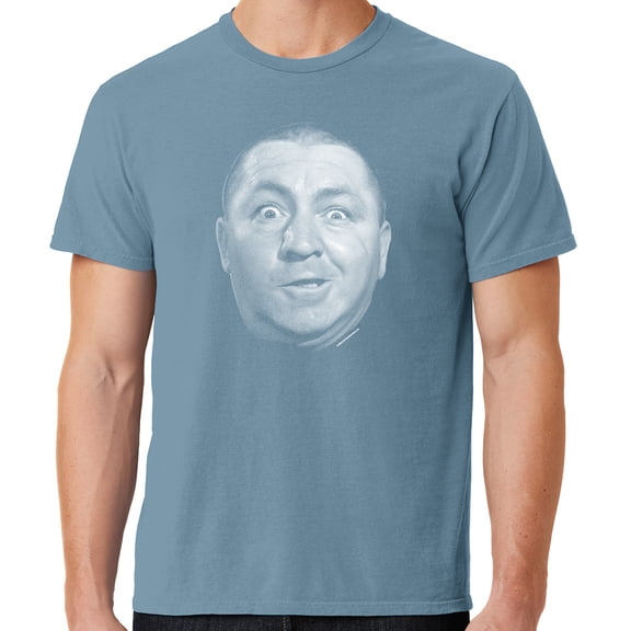 Mens Curly Howard Face Three 3 Stooges Tee Shirt, Small Mist Blue