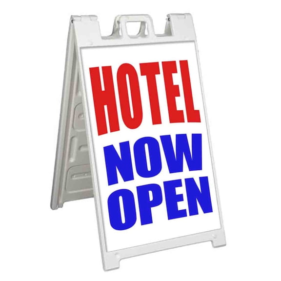 Hotel Now Open (24" X 36") Standard A-Frame Signicade, Includes Decal Applied To Stand