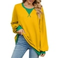 thumbnail image 2 of Blouses for Women Business Casual Fall Relaxed Fit Crew Neck Long Sleeve Cap One Shoulder Colorblock Leisure Cotton Sweatshirts Sweatshirt(Yellow,XXL), 2 of 8