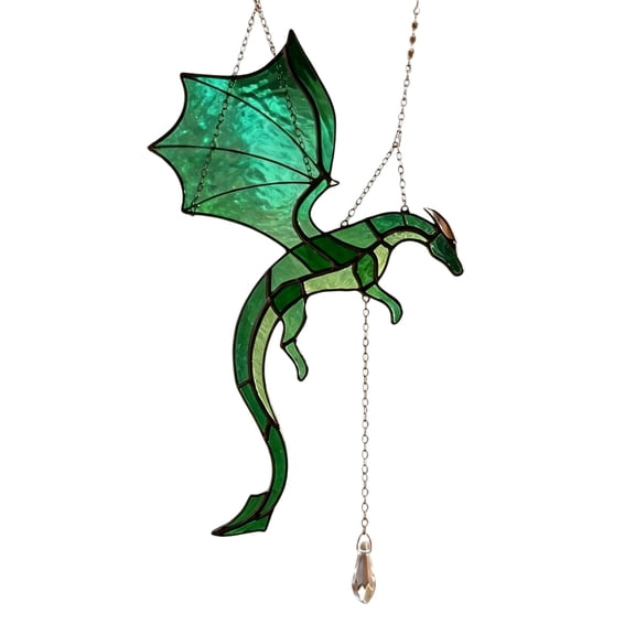 Gardjoe Dragon Stained Glass Suncatcher for Window Hanging Dragon Theme Ornaments for Bookshelf Decor Mythology Handmade Glass Art Medieval Gifts