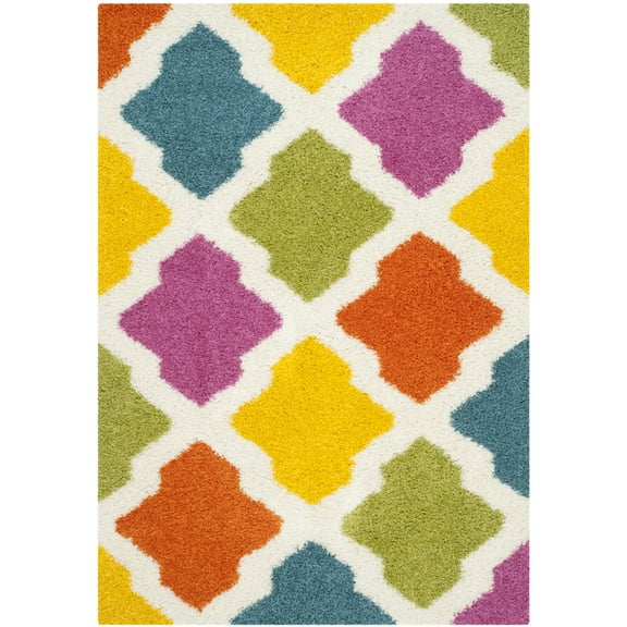 SAFAVIEH Jaycob Geometric Kids Shag Area Rug, Ivory/Multi, 4' x 6'
