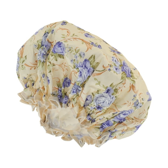 Unique Bargains 1 Pc Women Big Flower Bath Cap for Bathroom Business Travel White Purple