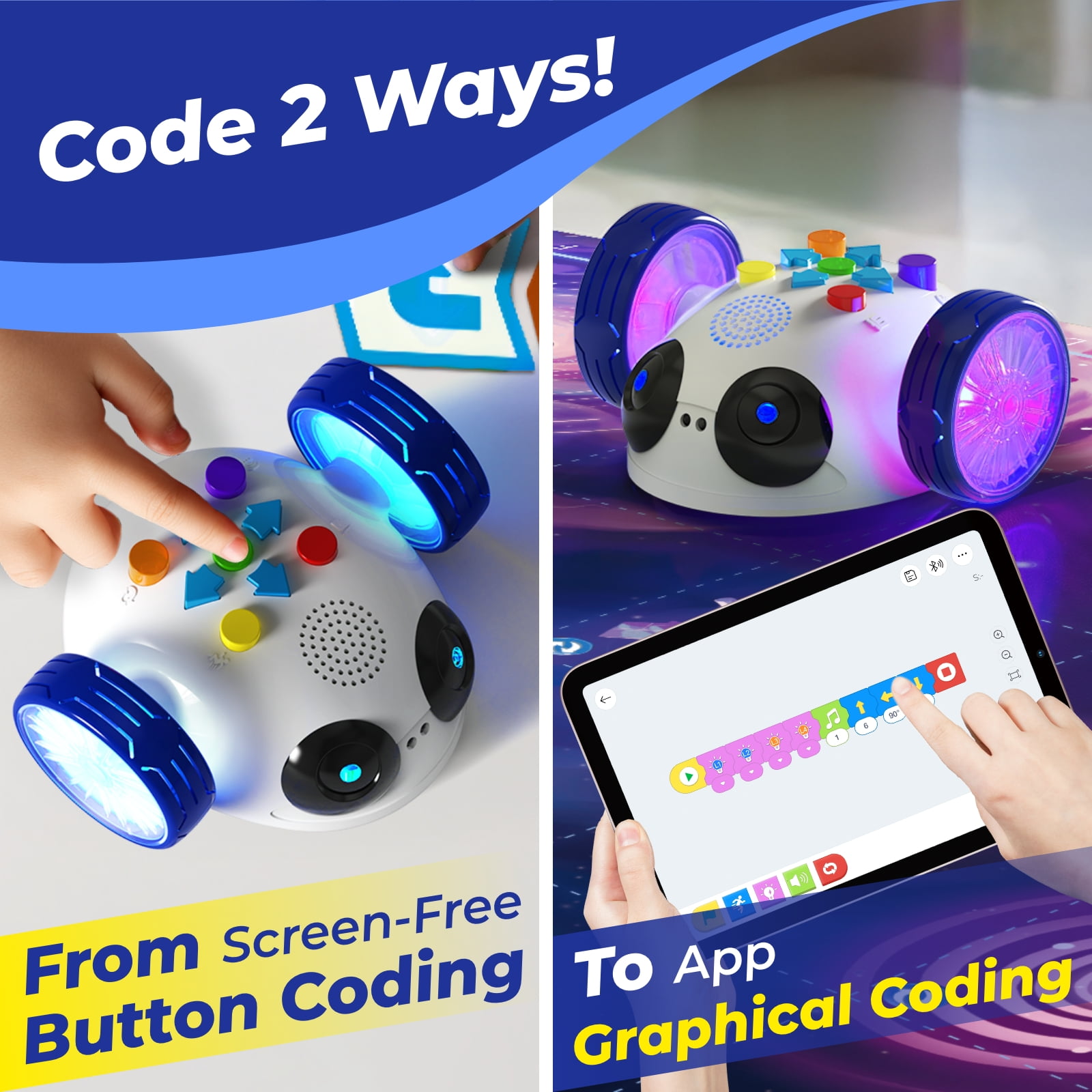 Apitor Robot Wheels - Coding Robot for Kids Ages 5+, STEM Learning Toy with Screen-Free Coding Cards & App Control, Educational Toy for Beginners