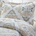 Sibley 3pc 100 Cotton Gray and Taupe Damask Print Duvet Cover Set