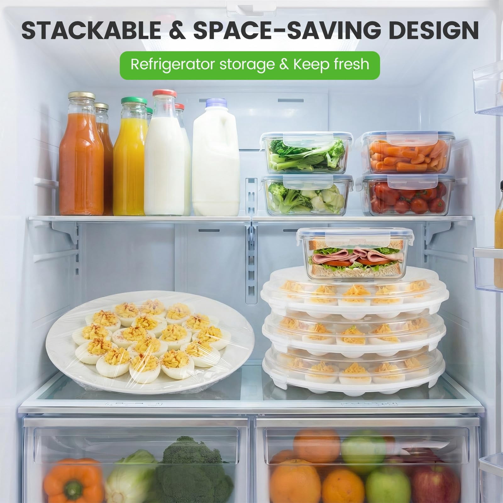 Deviled egg container with lid, deviled egg tray rack, 22 slots, perfect for holiday parties and home kitchens.