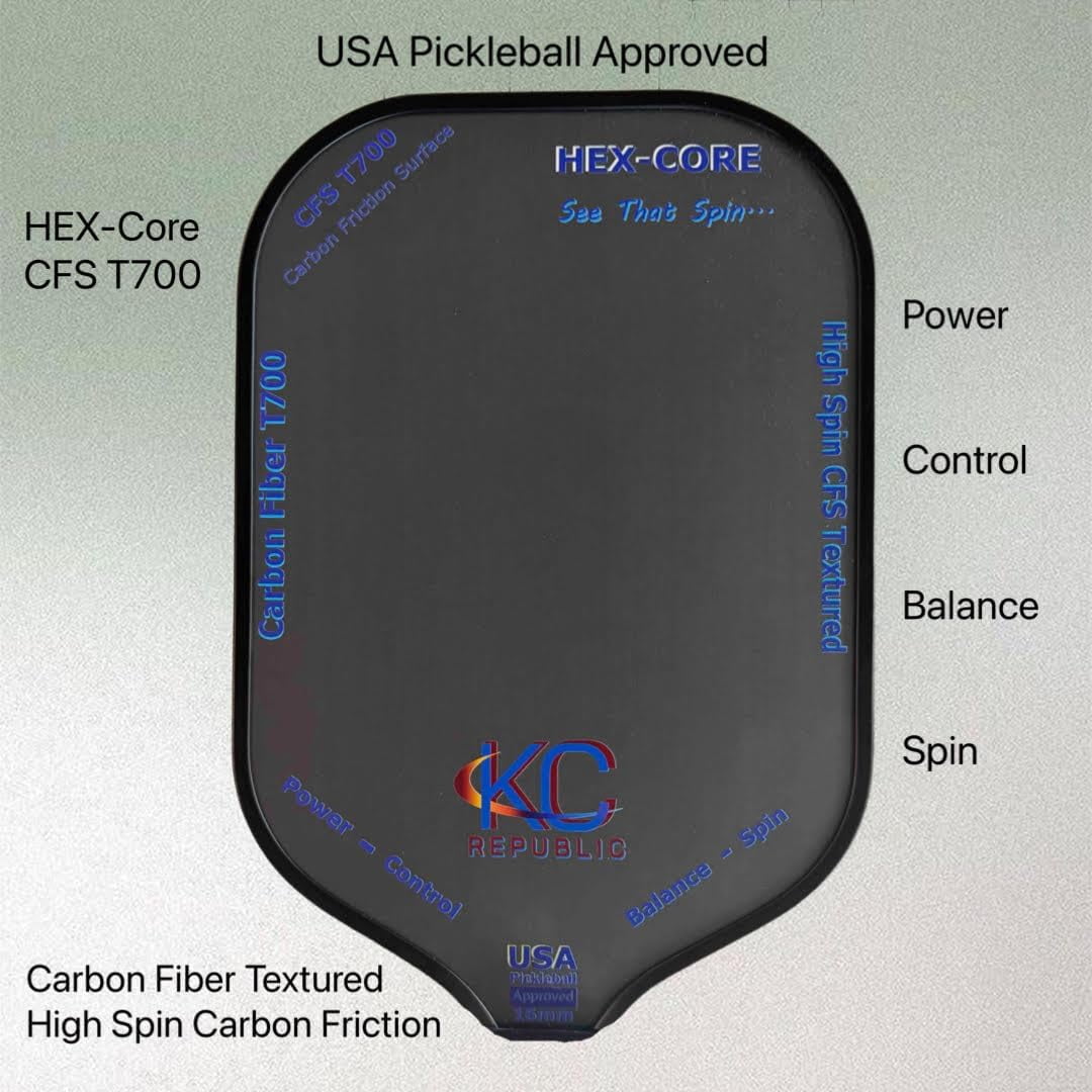 Pickleball Paddles, USAPA Approved Carbon Fiber T700 Frosted, High Spin CFS Textured, Blue Plain Design, Lightweight Graphite Pickle Ball Rackets for Men and Women