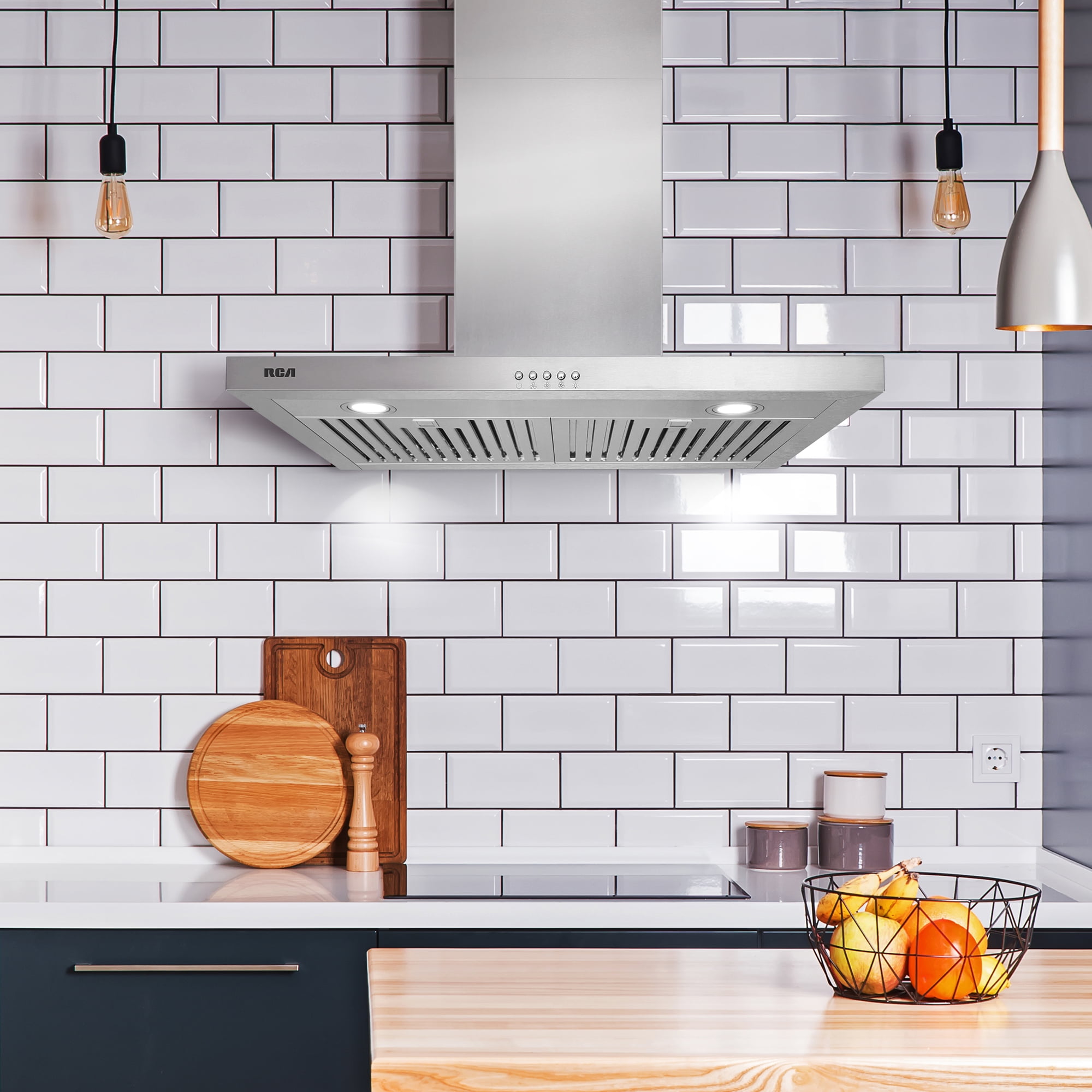 RCA 30 in. Sterling Collection 400 CFM Ducted T-Shape Wall Mount Range Hood, Push Buttons, LEDs, Stainless Steel