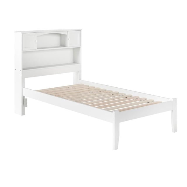 Leo & Lacey Lit Plateforme en Bois Massif Simple TG avec Station de Charge USB en Blanc