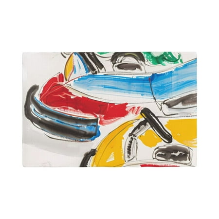 

Table Placemats Set of 6 - Colorful Abstract Bumper Cars 12x18 In Faux Linen Double Heat Resistant Place Mats Cloth Indoor/Outdoor Placemats Washable Table Mats for Dining Kitchen Party
