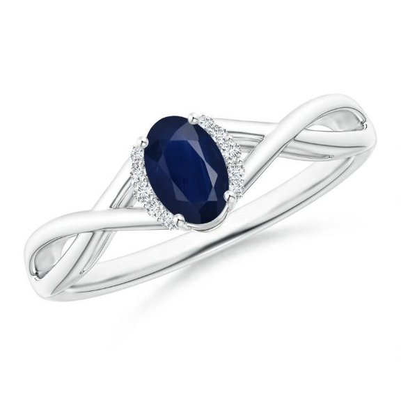 Oval Shape Blue Sapphire CZ Diamond Cocktail Band Ring Women 925 Sterling Silver September Birthstone Wedding Anniversary Gift Gemstone Jewelry
