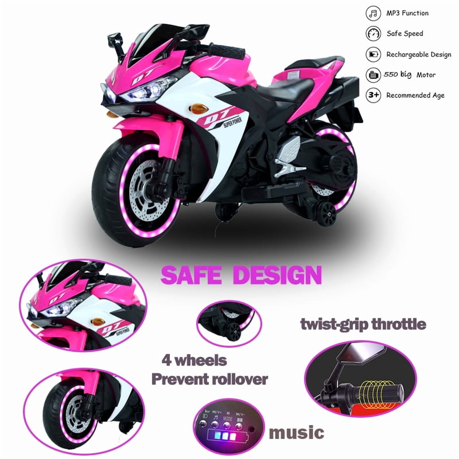 TAMCO Electric Motorcycle  Luminous Wheel, 12V, 3-8 Years, 3 MPH, Bluetooth Enabled, 46L x 26W x 20H Inch