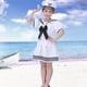 thumbnail image 5 of BRIGHTFUFU Uniforme de baile de rendimiento para niños, sesión de fotos, sombrero azul marino, falda, trajes, ropa de marinero, disfraz para niñas (blanco + negro, 110 cm), 5 of 8