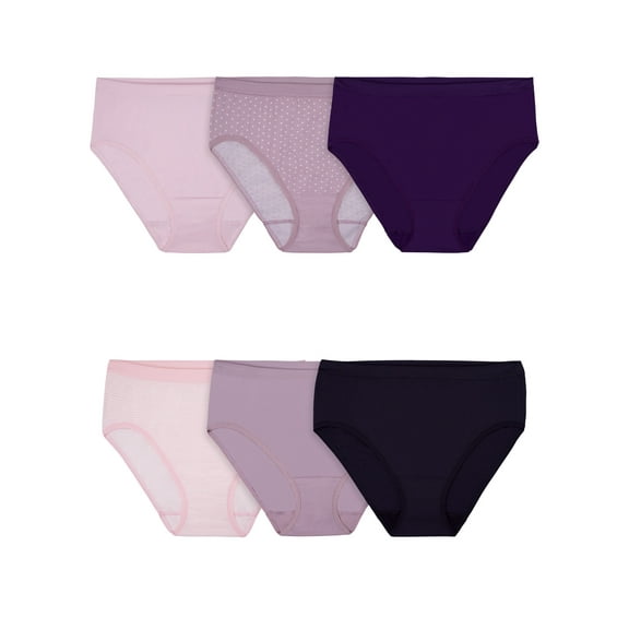 Fruit of the Loom Women's Seamless Hi-Cut Underwear, 6 Pack, Sizes 5-10