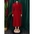 thumbnail image 4 of AURA Plus Size High Neck Beaded Swing Midi Dress Elegant Long Sleeve High Waist African Style, 4 of 10