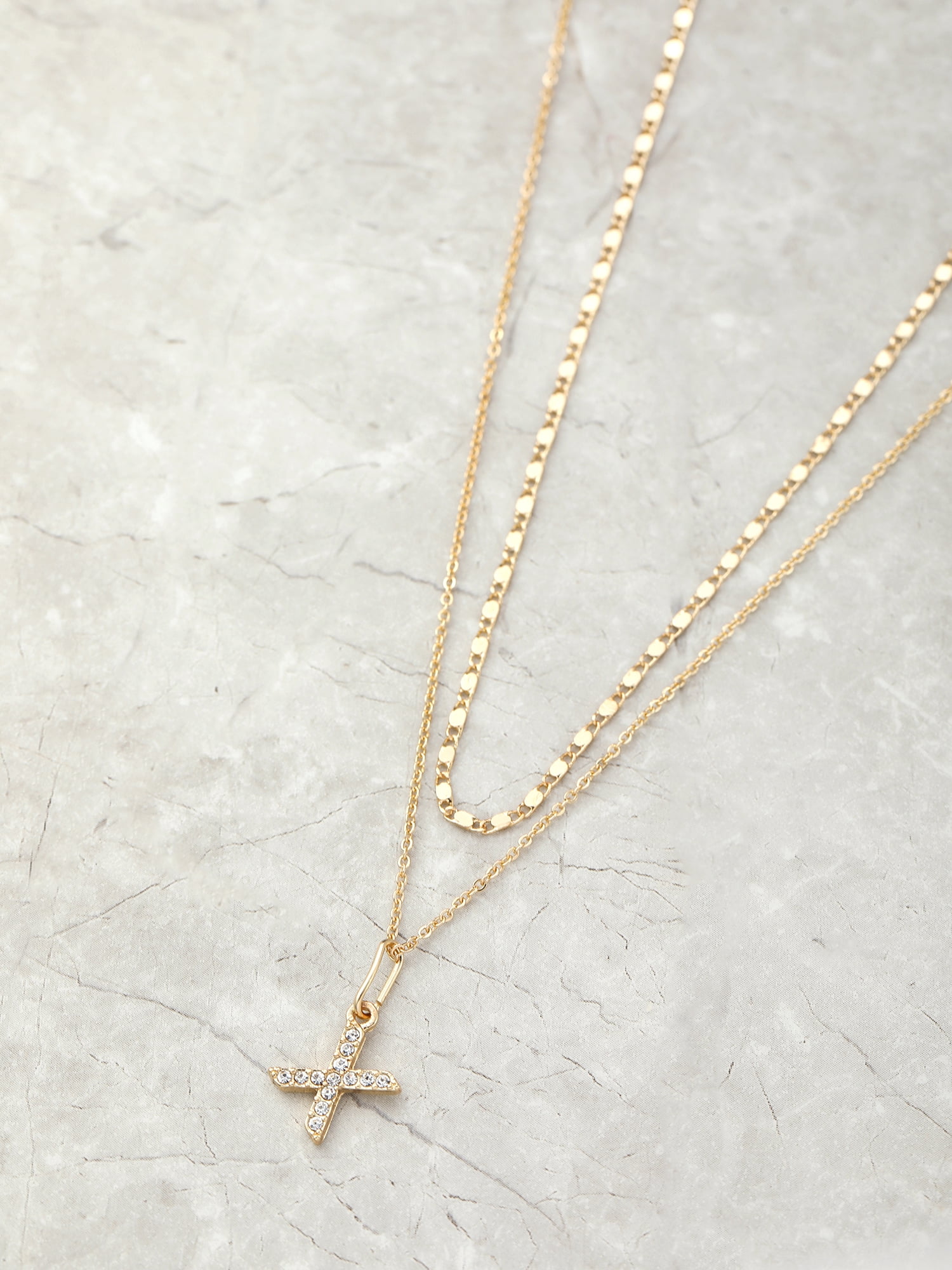 Time and Tru Goldtone Initial Letter Necklace Set for Women, 2 Piece Set