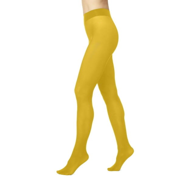 HUE Womens Opaque Tights - Nylon Fashion Pantyhose - Plus Size Hosiery  (Mustard, Size 2) 