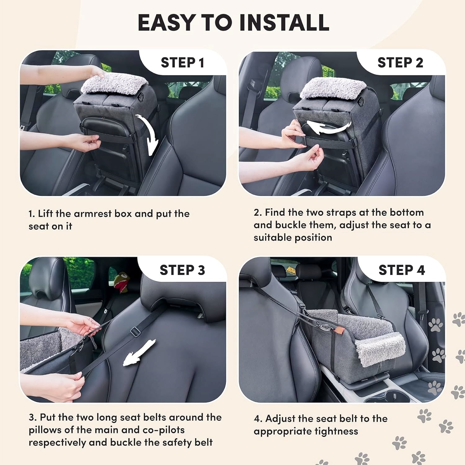 Comfort Pet Car Seat for Small Dogs and Cats in Grey with Safety Features