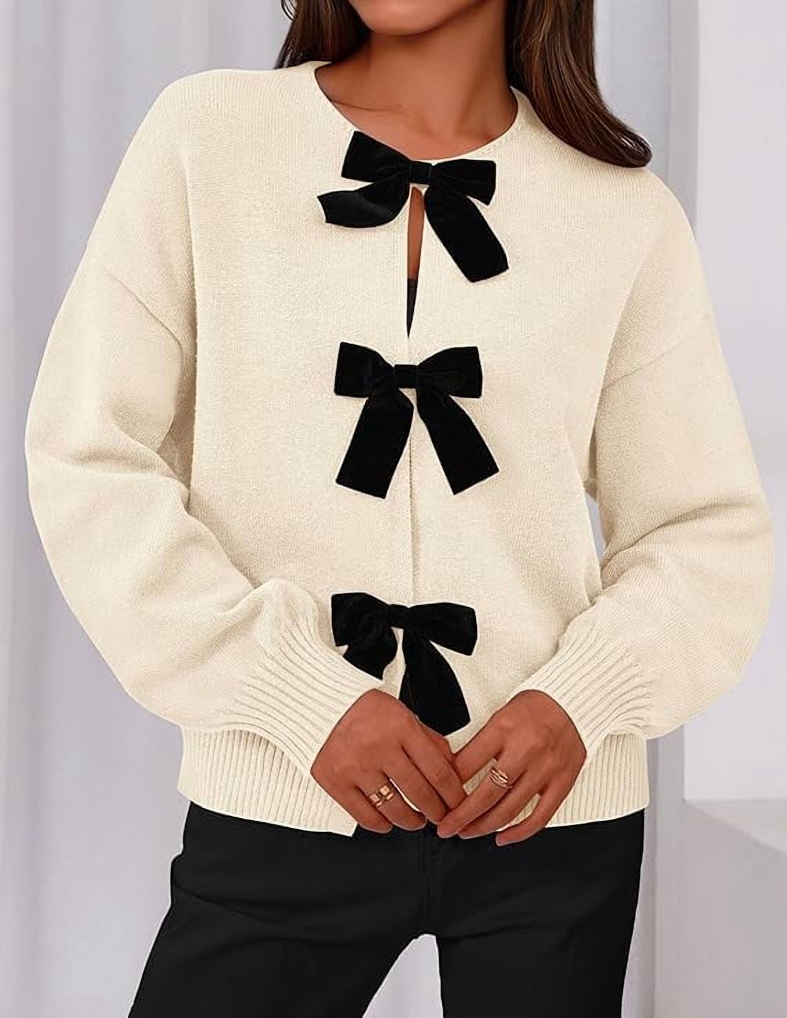 PRETTYGARDEN Women's Bow Tie Front Cardigan Sweater photo 3