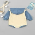 thumbnail image 3 of Infant Baby Boys Girls Long Sleeve Hooded Romper Contrast Color Stitching Triangle Jumpsuits with Pocket, 3 of 6