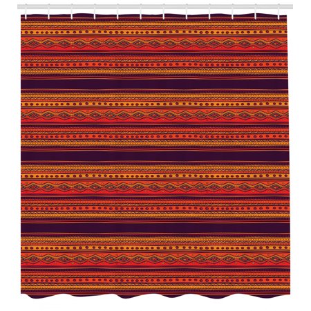 Orange Shower Curtain Abstract Hand Drawn Ethno Pattern Artistic
