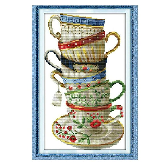 Yunhgft Coffee Cup Cross Stitch Kit Needlework Stamped for Beginners 28 × 42cm 14CT