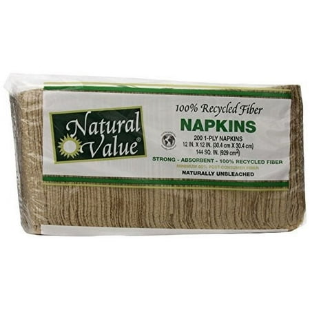 Natural Value Recycled Napkins, Brown, 200 Sheets, 1 ply