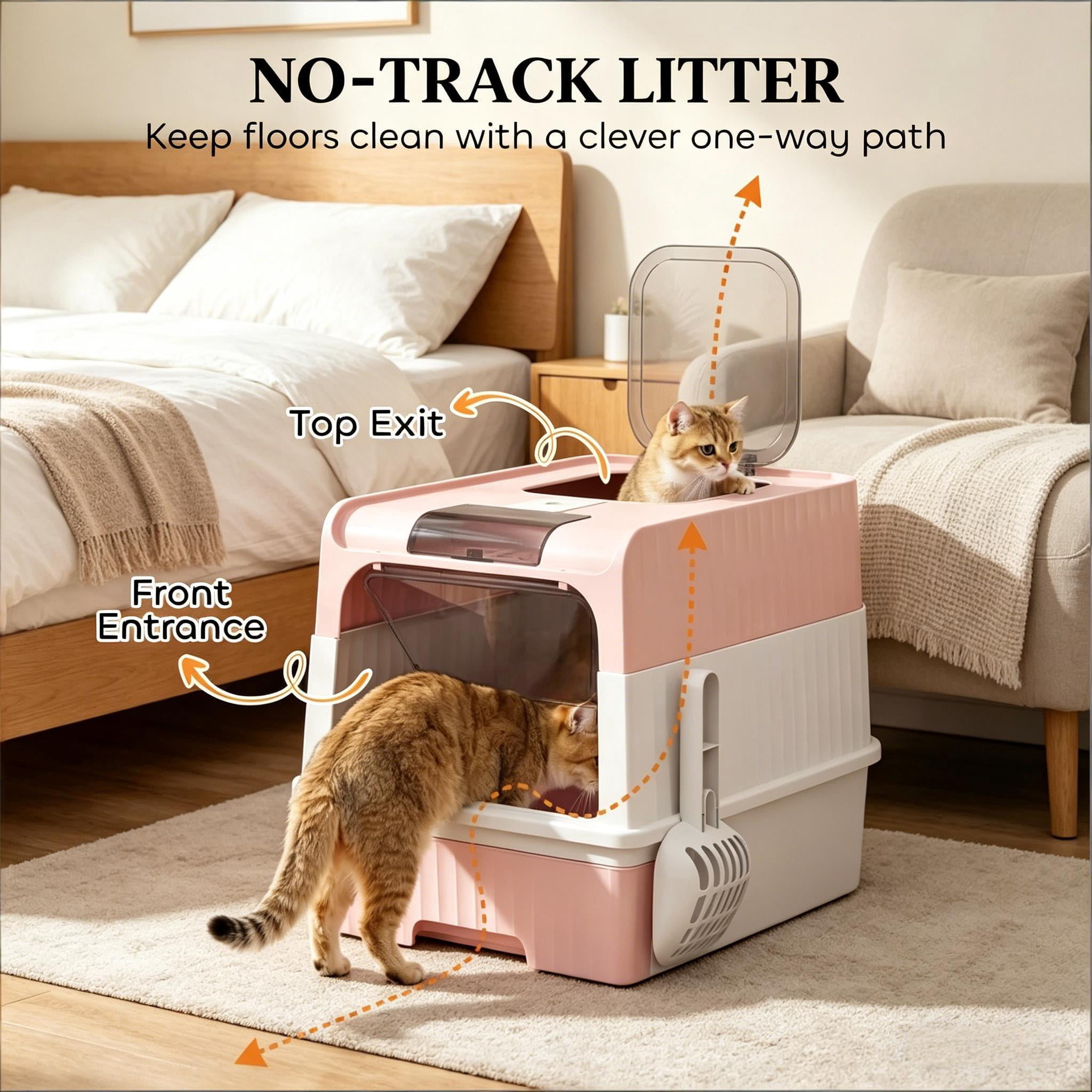 CQSXDA Fully Enclosed Compact Cat Litter Box for Effortless Clean Up - Ideal Pet Litter Solution for Small Spaces
