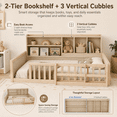 thumbnail image 3 of Miniyam Twin Size Floor Bed, Kids Wood Bed Frame with Guardrails, Side Bookshelf, Natural, 3 of 7