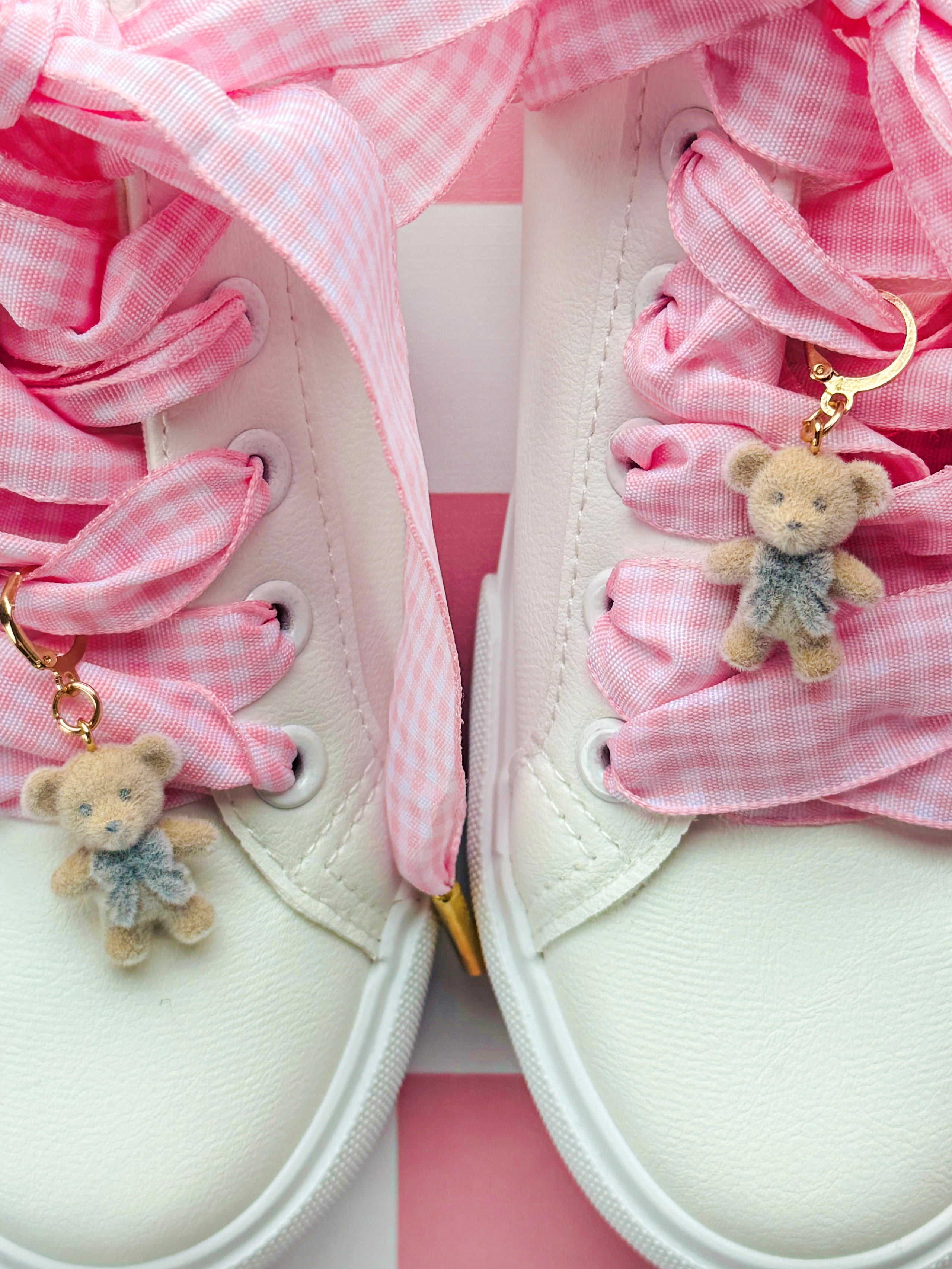 Packed Party Bear-y Pink Shoe Lace Charm Set with Gingham Laces