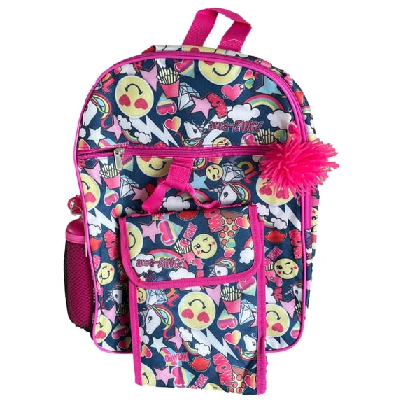 Attatude Smiley Emoji & Unicorn Backpack & Lunch Box 4 Piece Set, School Bookbag