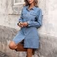 thumbnail image 3 of Omexry Pink Dresses Womens Long Sleeve Turndown Collar Button Pocket Dress, 3 of 4