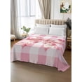 thumbnail image 2 of Pink Floral Print Twim Size Flat Sheet, Wrinkleproof & Fadeproof Cooling Flat Bed Sheet Only, Checkered Bow Rose Flower Gingham Breathable Soft Bedding Top Sheets 66 x 96 Inches, 2 of 8