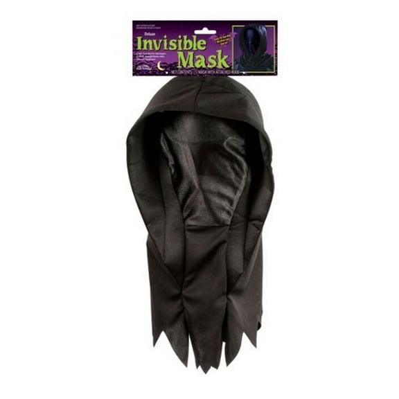 Black Invisible Mask Halloween Costume Hood Hooded No-Face See Through Reaper-black